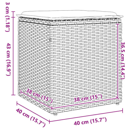Gartenhocker mit Kissen 2 Stk. Grau 40x40x43 cm Poly Rattan