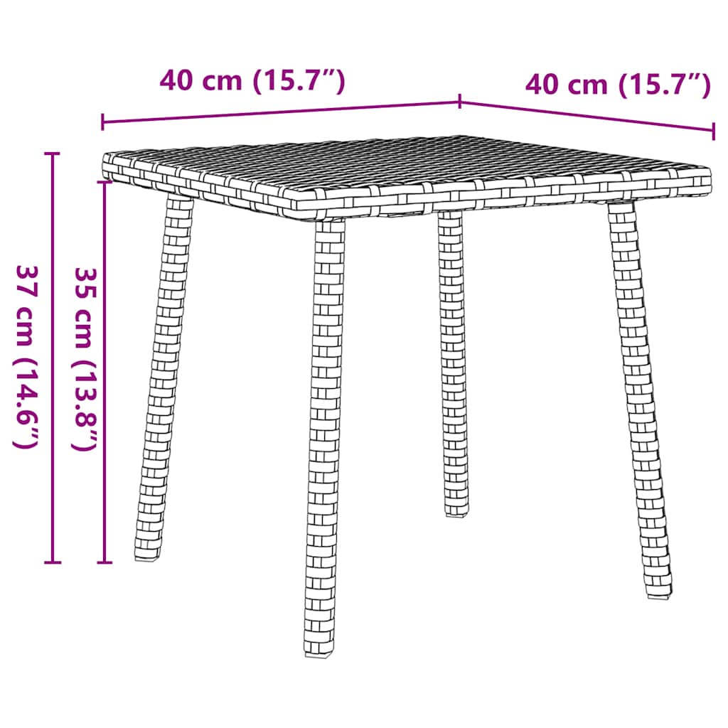 Table basse de jardin rectangulaire marron 40x40x37 cm en résine tressée