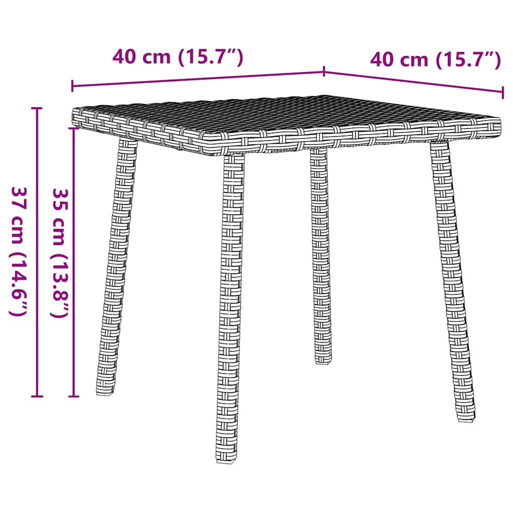 Garden coffee table rectangular light grey 40x40x37 cm poly rattan
