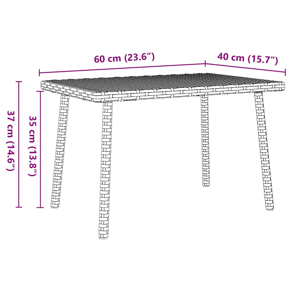 Table basse de jardin rectangulaire marron 60x40x37 cm en résine tressée