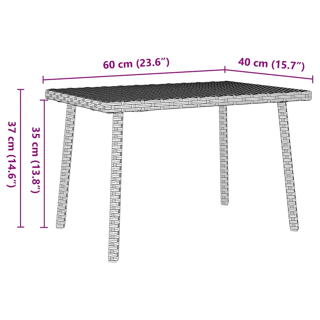 Garten-Couchtisch Rechteckig Hellgrau 60x40x37 cm Poly Rattan