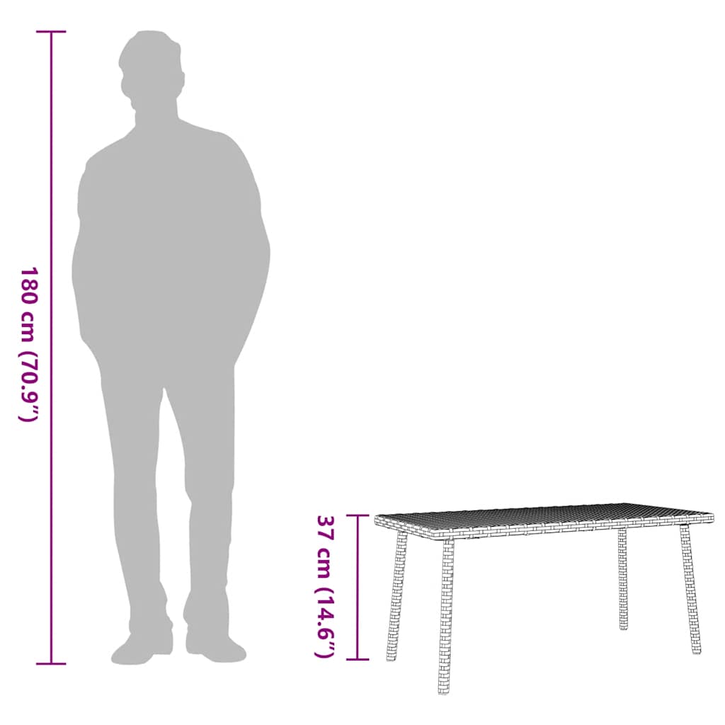 Table basse de jardin rectangulaire marron 80x40x37 cm en résine tressée