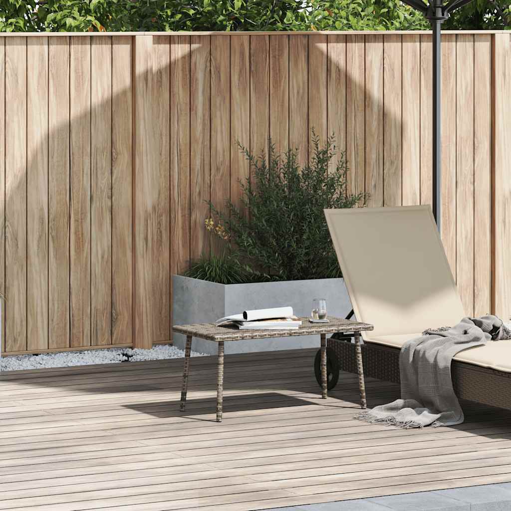 Table basse de jardin rectangulaire grise 80 x 40 x 37 cm en résine tressée
