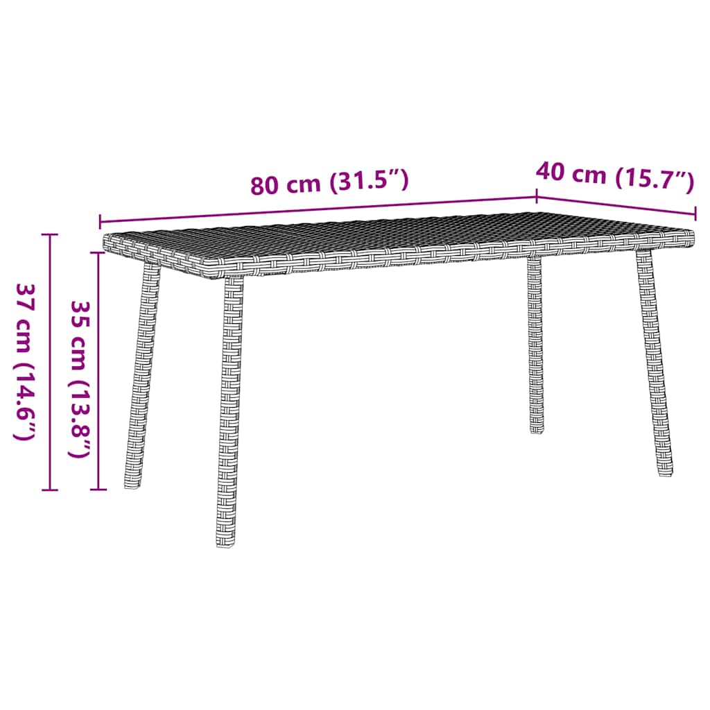 Garden coffee table rectangular light grey 80x40x37 cm poly rattan