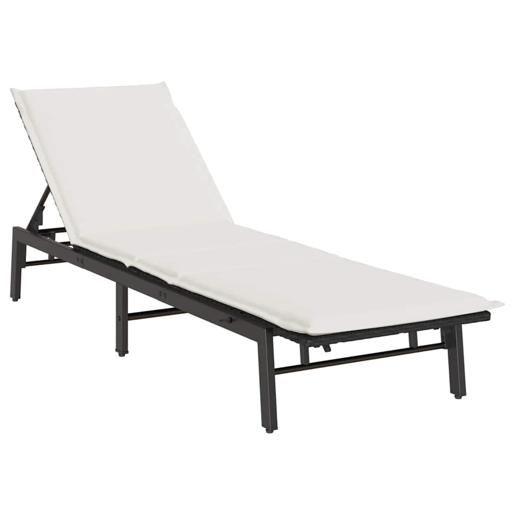 Bain de soleil avec coussin en polyrotin noir