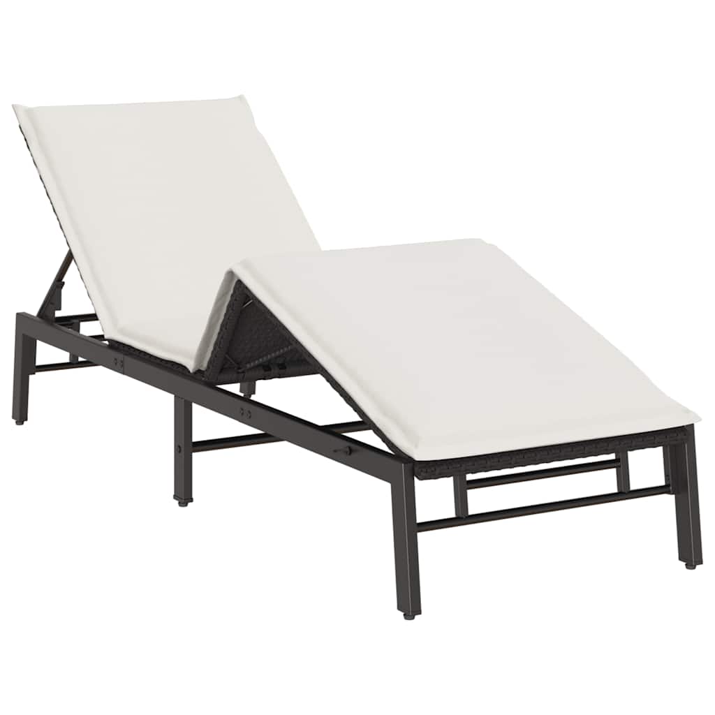 Bain de soleil avec coussin en polyrotin noir