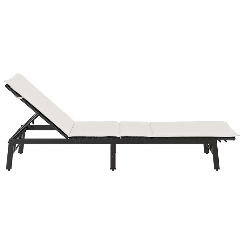 Bain de soleil avec coussin en polyrotin noir