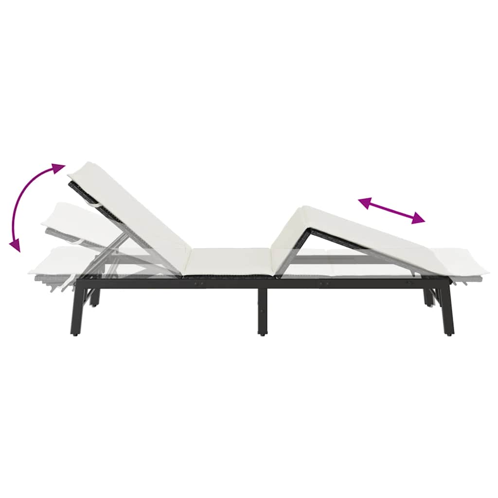 Bain de soleil avec coussin en polyrotin noir