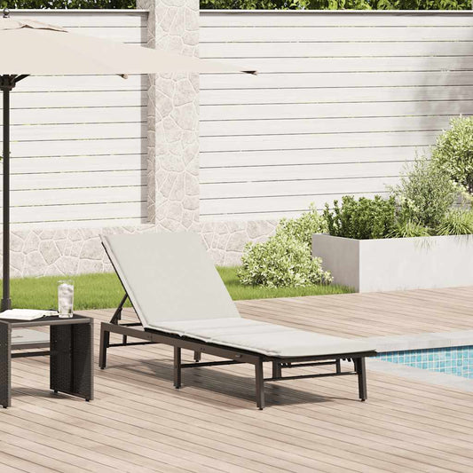 Bain de soleil avec coussin en polyrotin noir