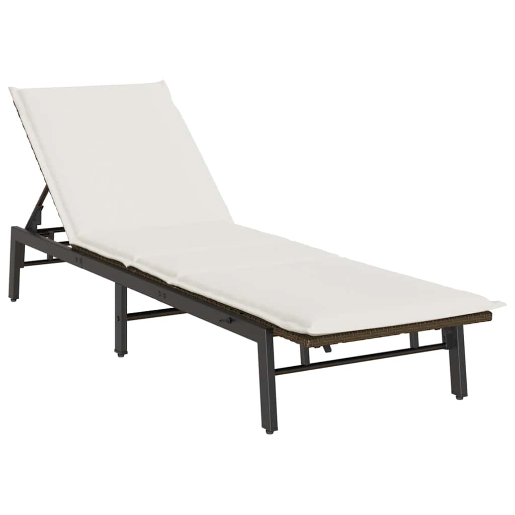 Bain de soleil avec coussin en polyrotin marron