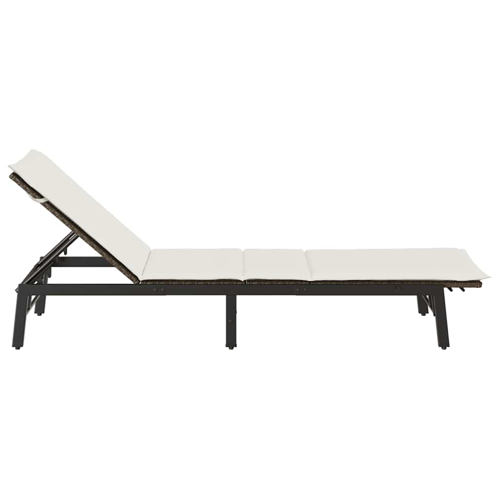 Bain de soleil avec coussin en polyrotin marron