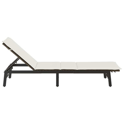 Sonnenliege mit Auflage Braun Poly Rattan