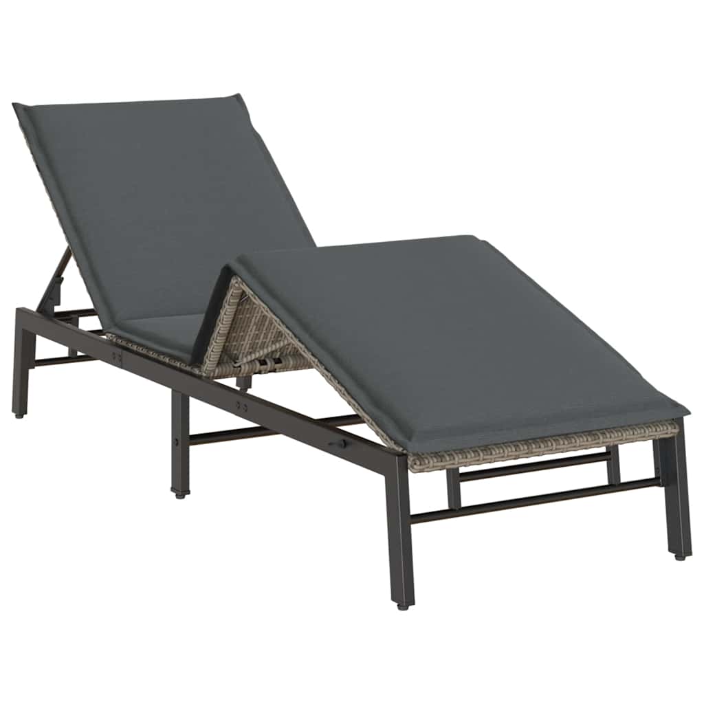 Bain de soleil avec coussin en polyrotin gris