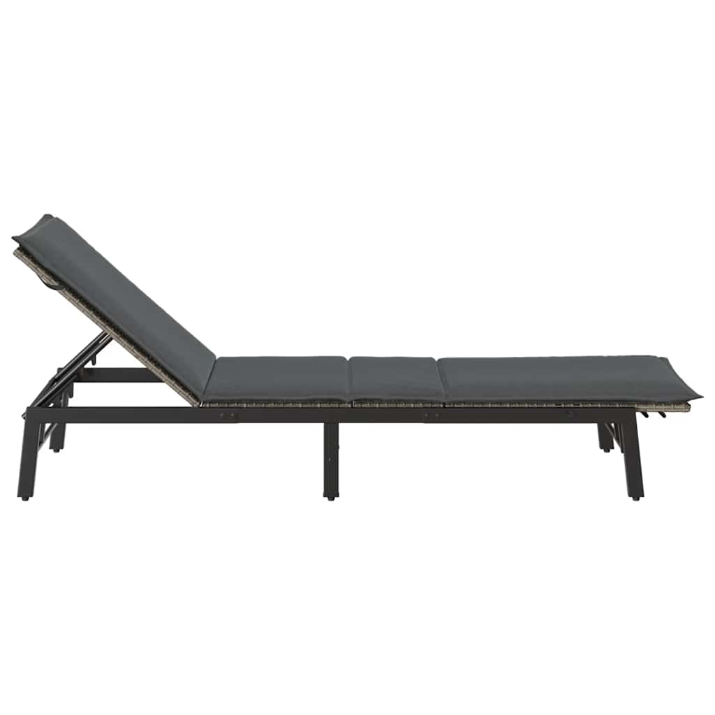 Bain de soleil avec coussin en polyrotin gris