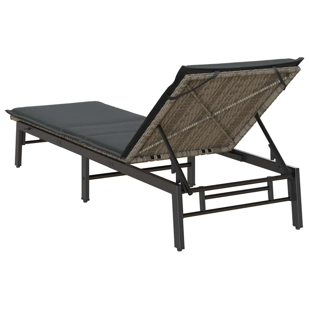 Bain de soleil avec coussin en polyrotin gris