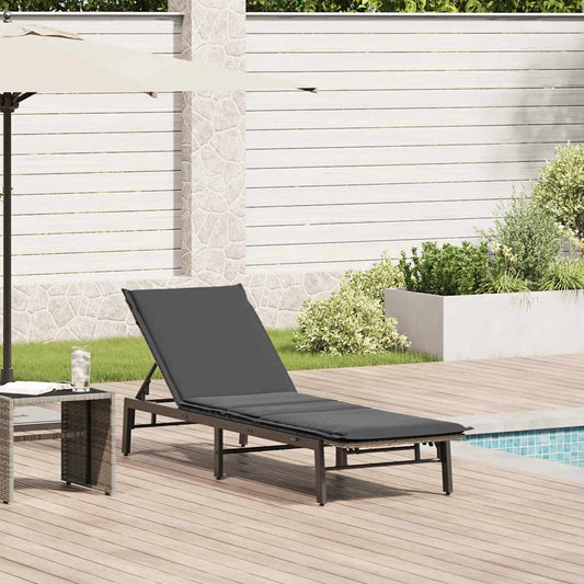 Bain de soleil avec coussin en polyrotin gris