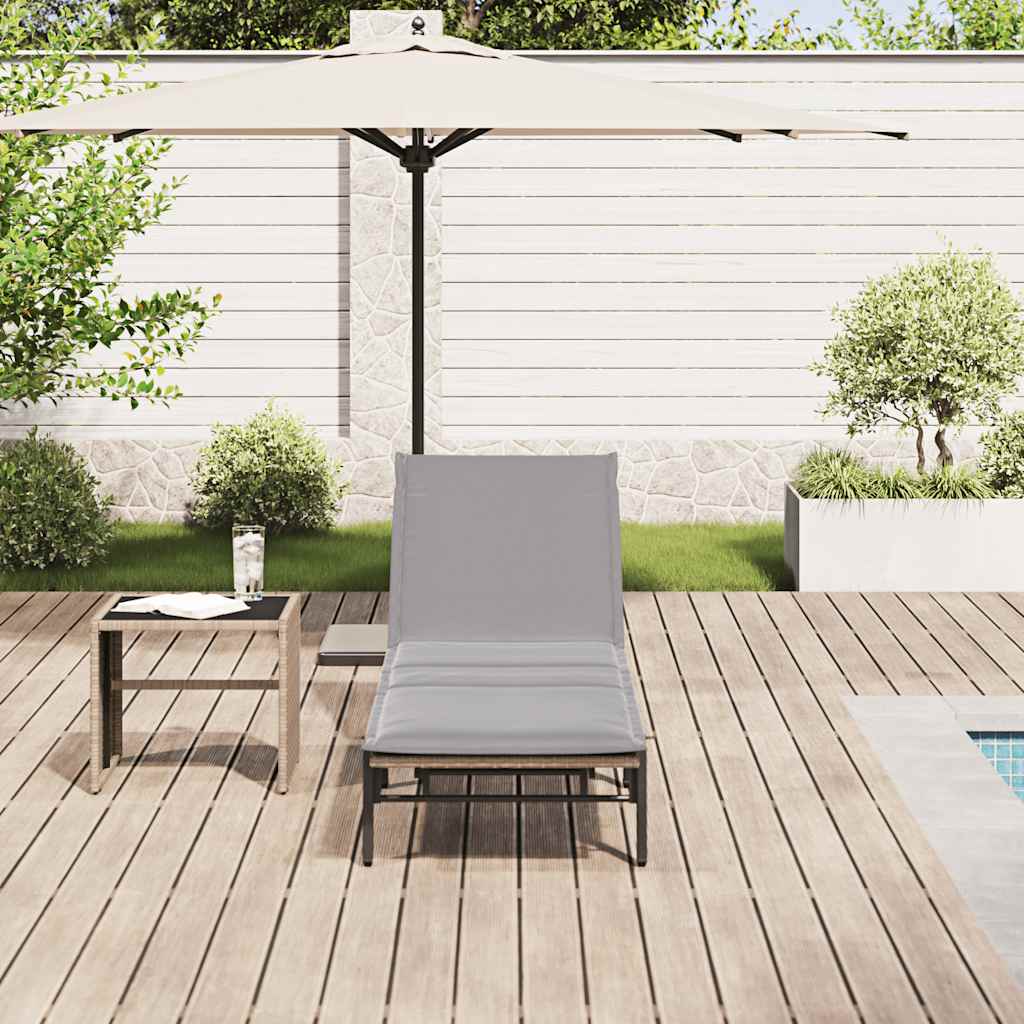 Bain de soleil avec coussin en polyrotin beige