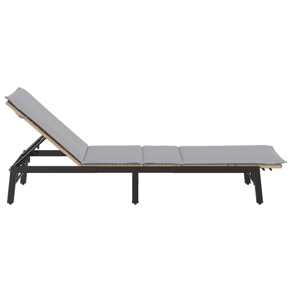 Bain de soleil avec coussin en polyrotin beige