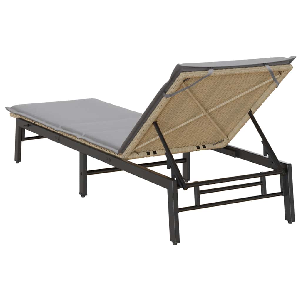 Bain de soleil avec coussin en polyrotin beige
