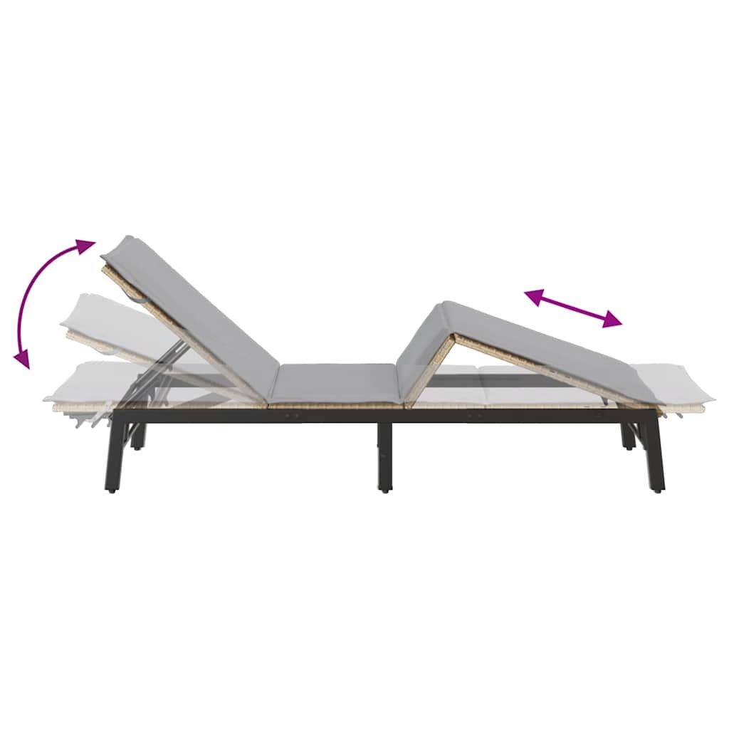 Bain de soleil avec coussin en polyrotin beige