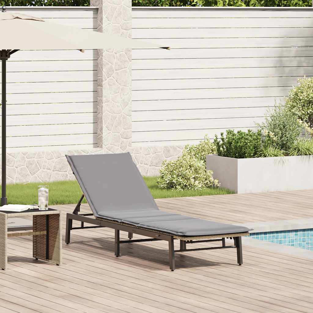 Bain de soleil avec coussin en polyrotin beige