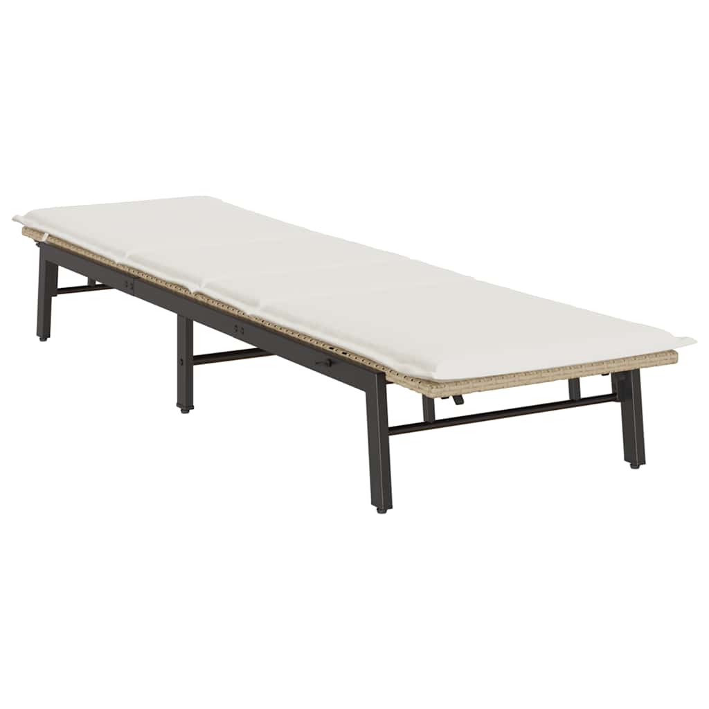 Bain de soleil avec coussin en polyrotin beige