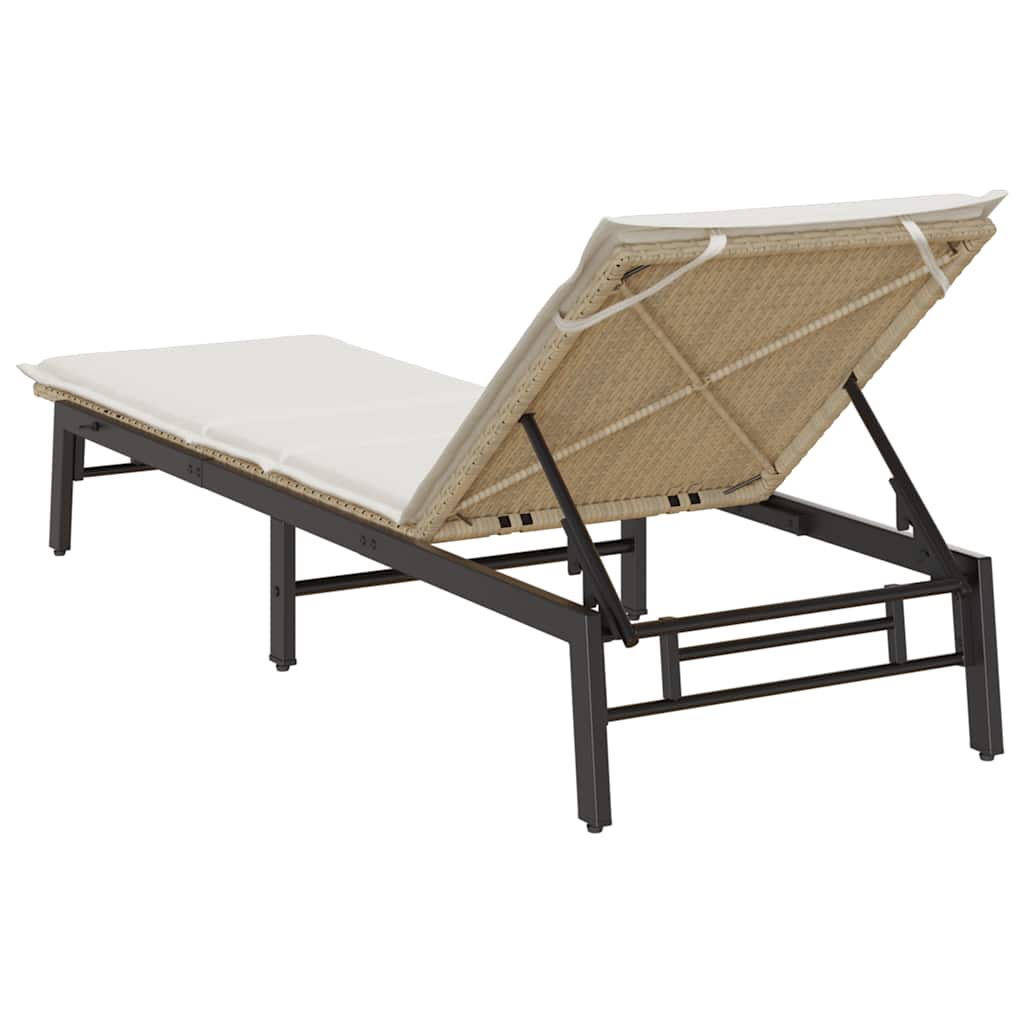 Bain de soleil avec coussin en polyrotin beige