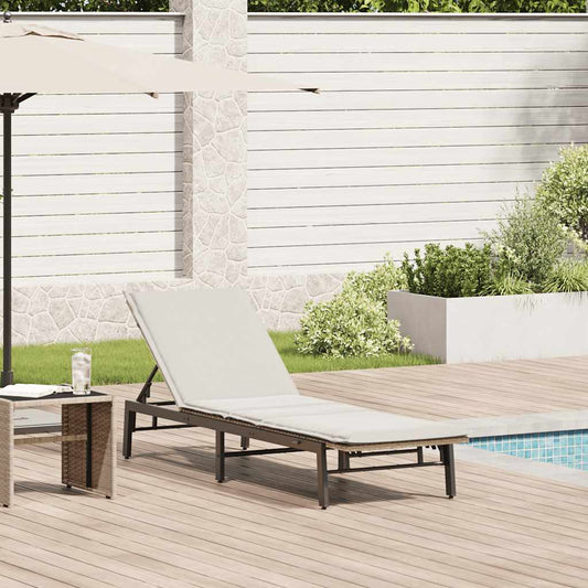 Bain de soleil avec coussin en polyrotin beige