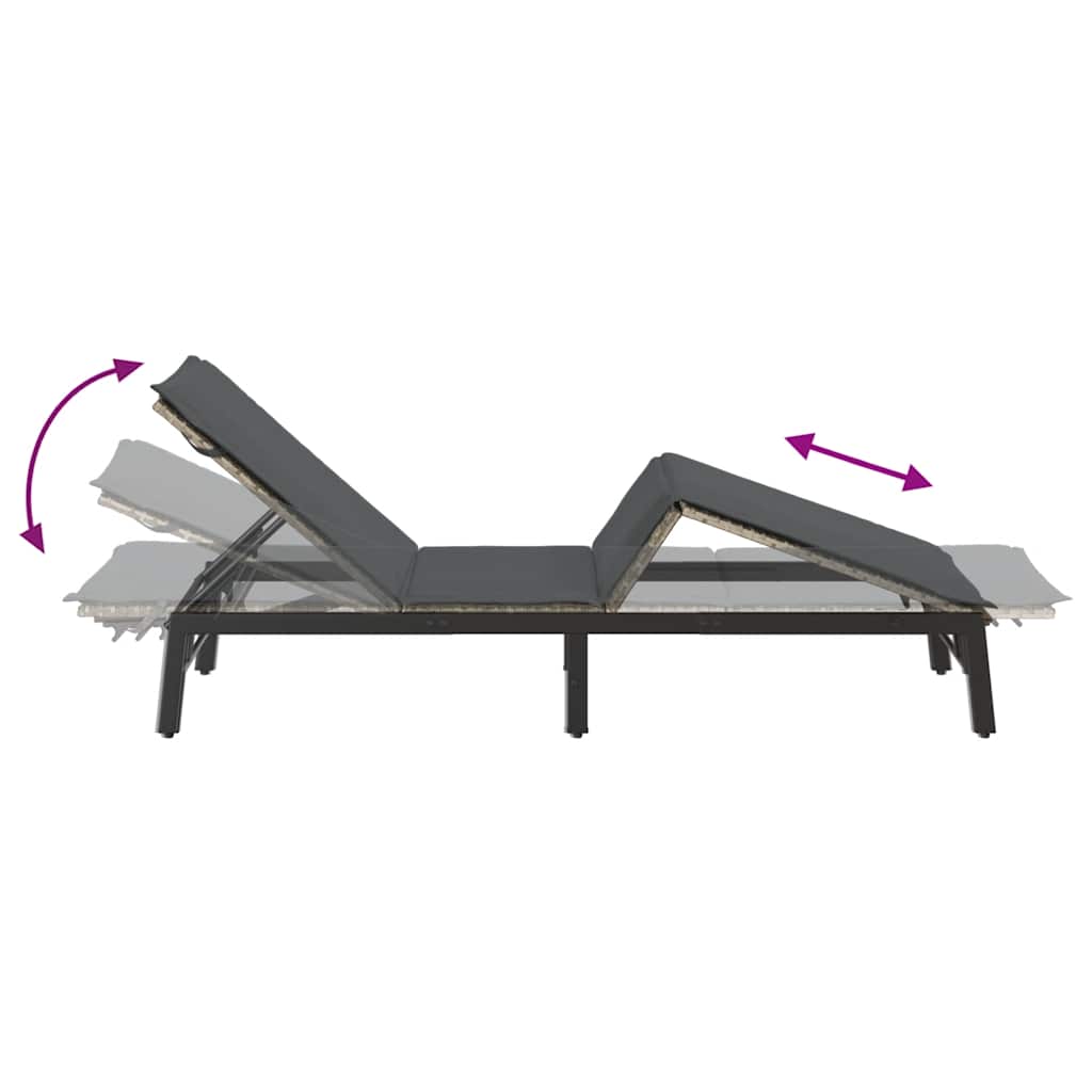 Bain de soleil avec coussin en polyrotin gris clair