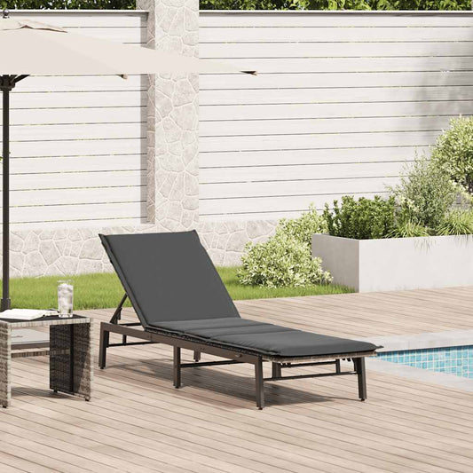 Bain de soleil avec coussin en polyrotin gris clair