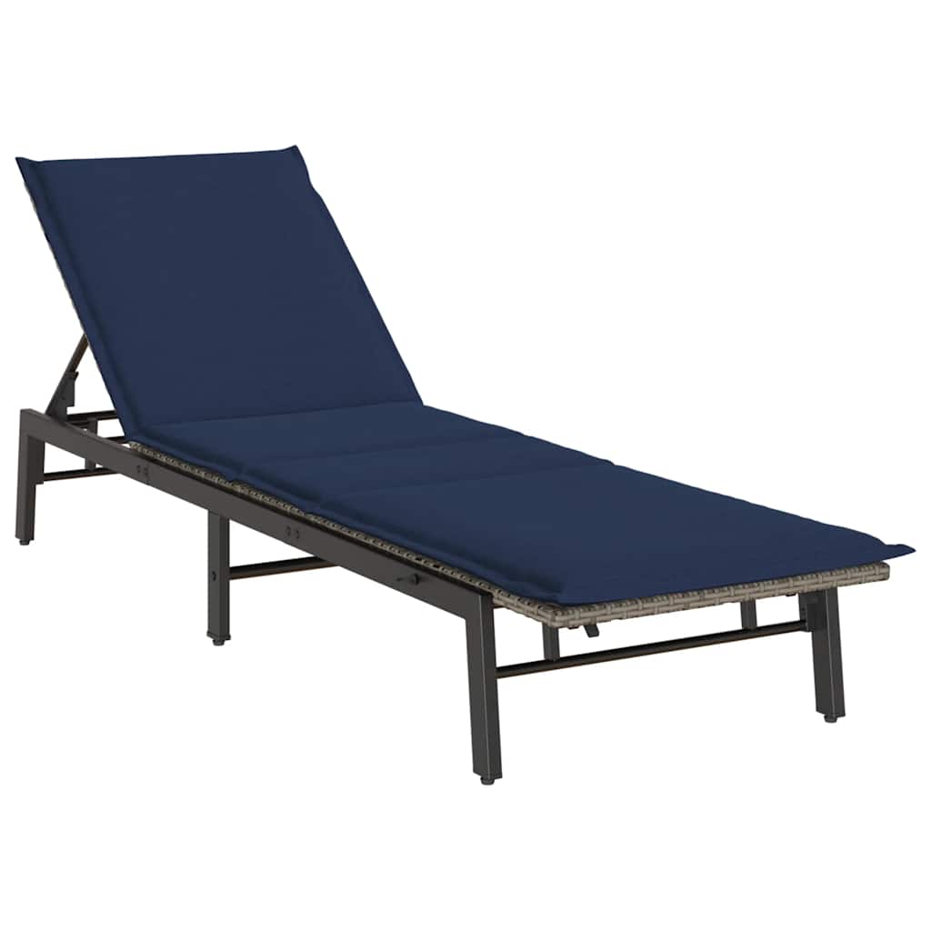 Bain de soleil avec coussin en polyrotin gris