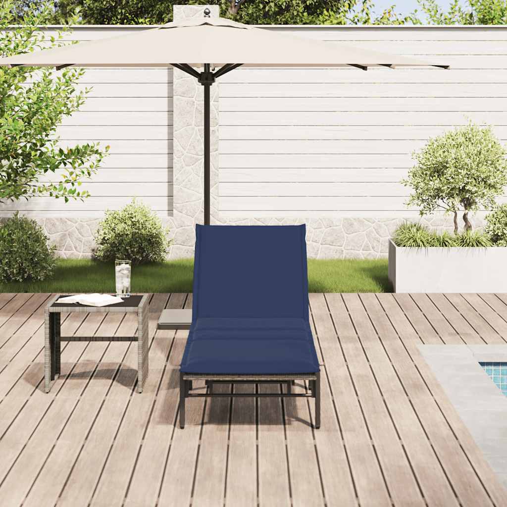 Bain de soleil avec coussin en polyrotin gris