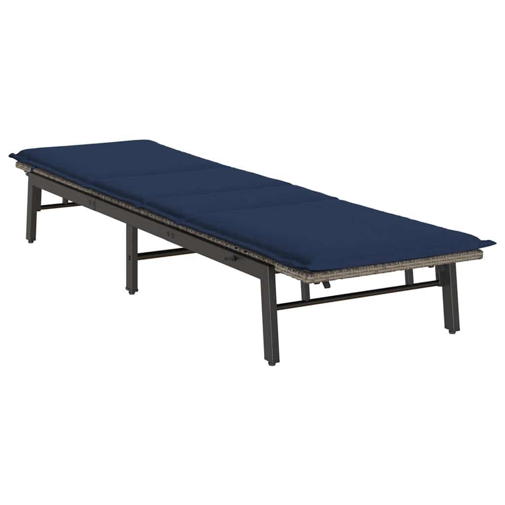 Bain de soleil avec coussin en polyrotin gris