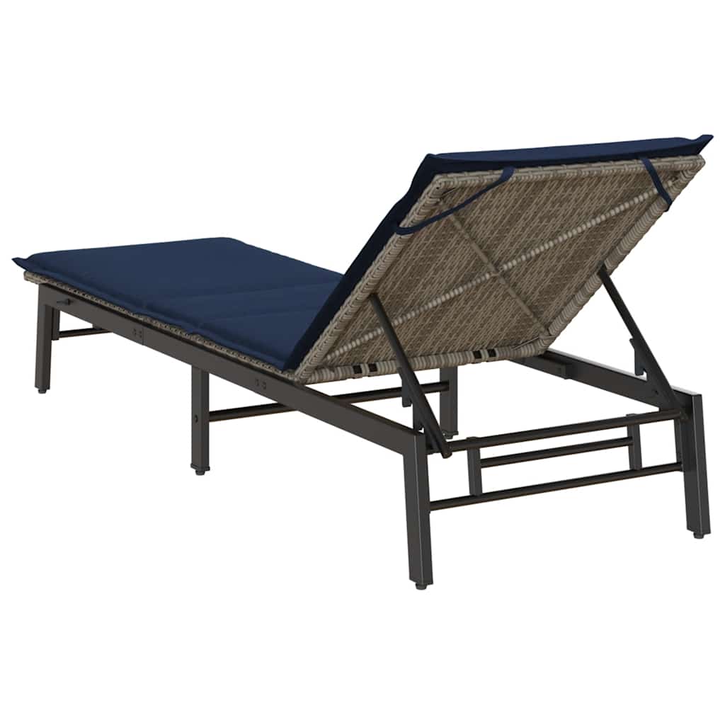 Sonnenliege mit Auflage Grau Poly Rattan