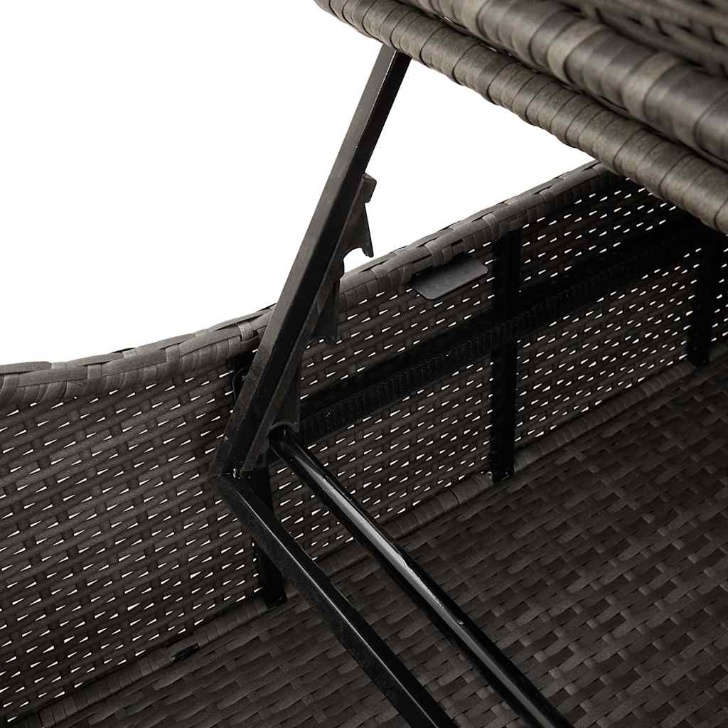 Klappliege mit Auflage und Stauraum Grau Poly-Rattan