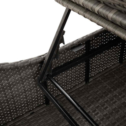 Klappliege mit Auflage und Stauraum Grau Poly-Rattan