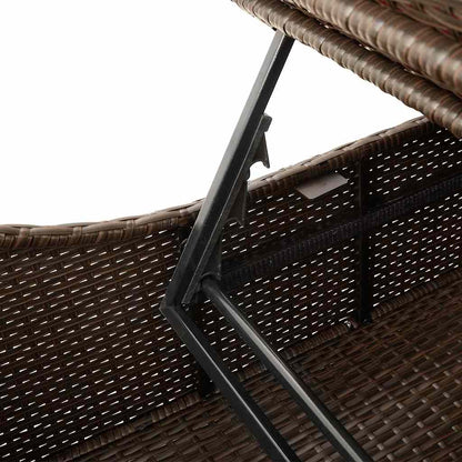 Klappliege mit Auflage und Stauraum Braun Poly-Rattan