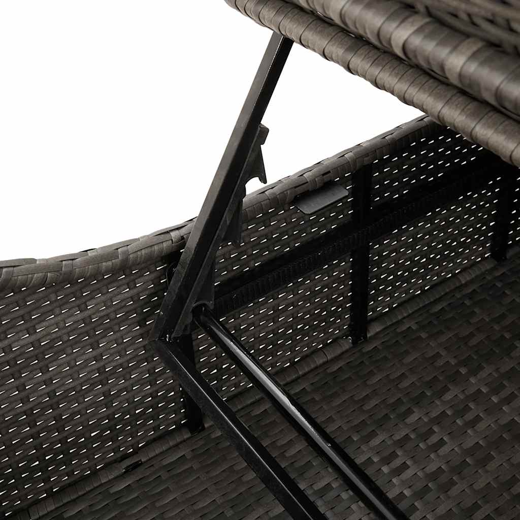 Klappliege mit Auflage und Stauraum Grau Poly-Rattan