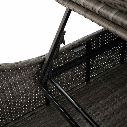 Klappliege mit Auflage und Stauraum Grau Poly-Rattan