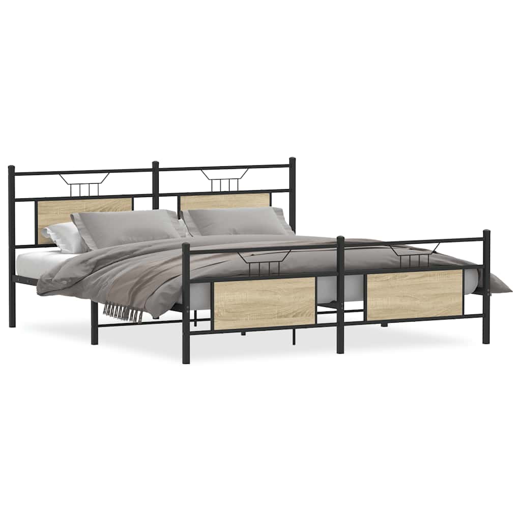 Metallbett ohne Matratze Sonoma-Eiche 180x200 cm