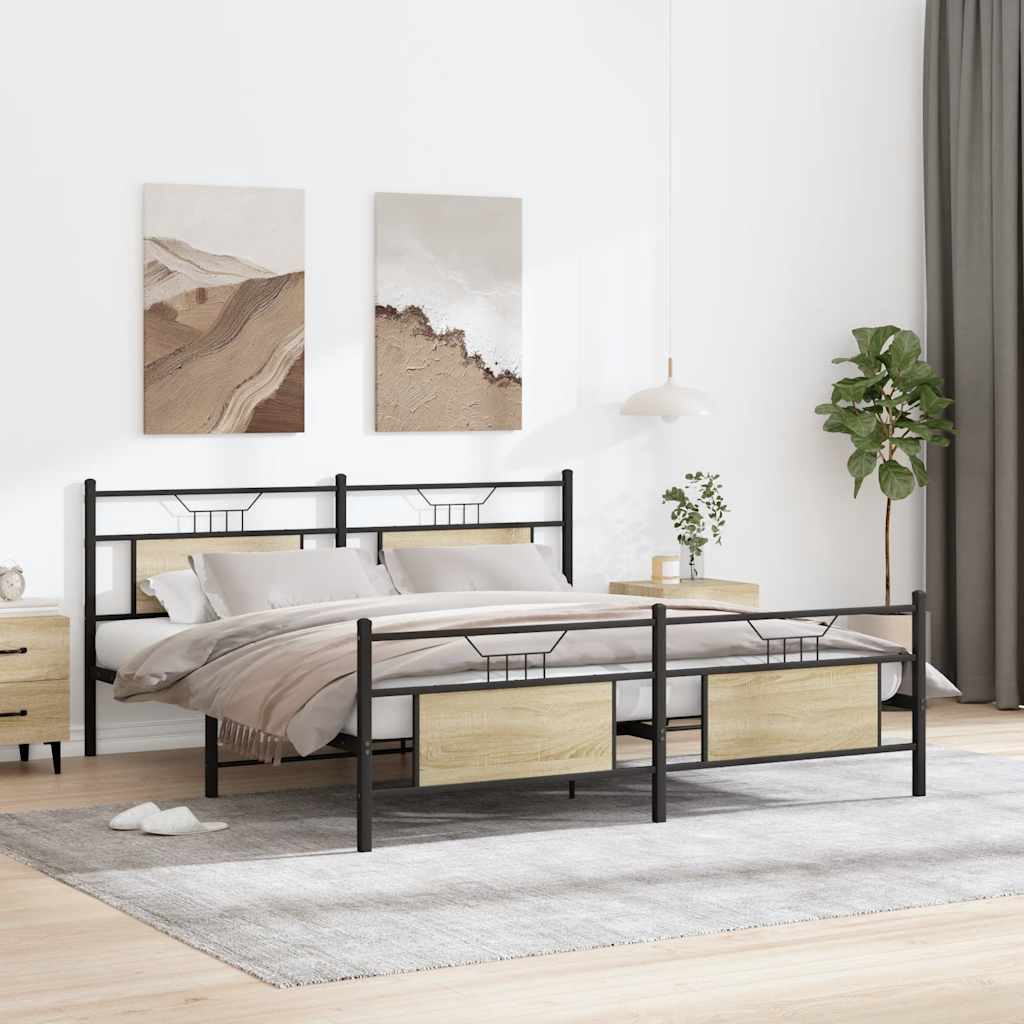 Metallbett ohne Matratze Sonoma-Eiche 180x200 cm