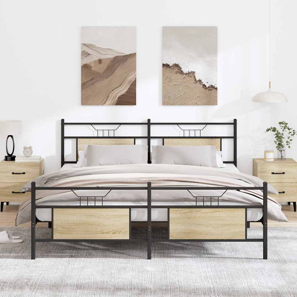 Metallbett ohne Matratze Sonoma-Eiche 180x200 cm