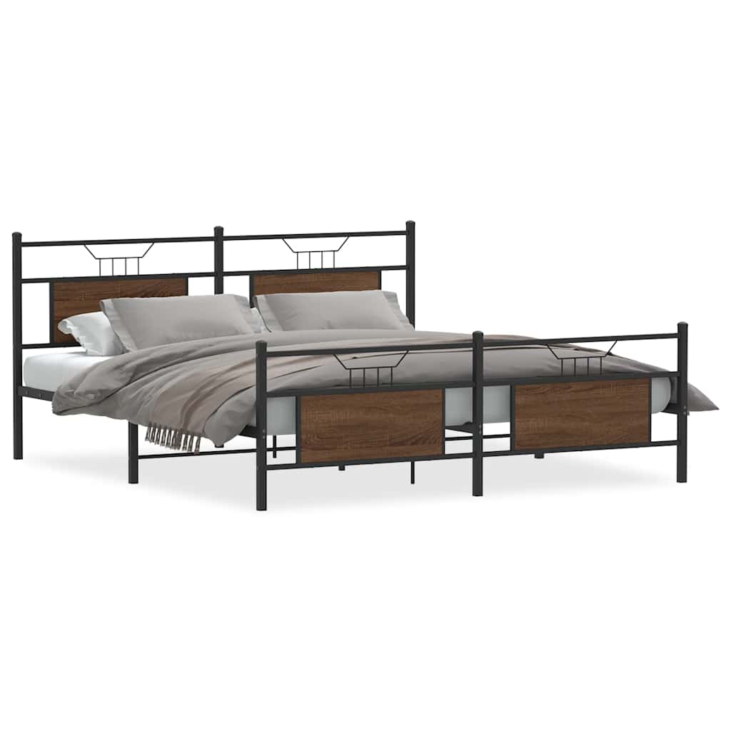 Metallbett ohne Matratze Braun Eichen-Optik 160x200 cm