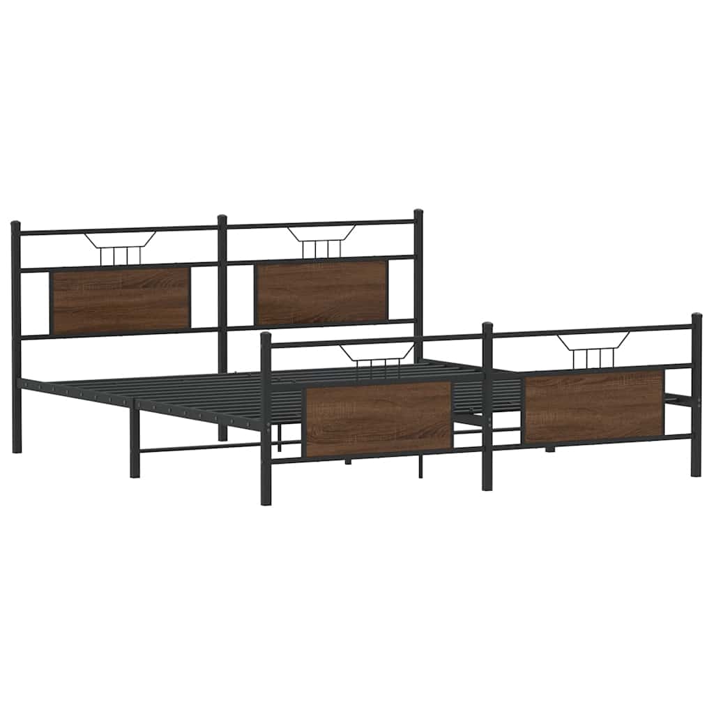 Metallbett ohne Matratze Braun Eichen-Optik 160x200 cm