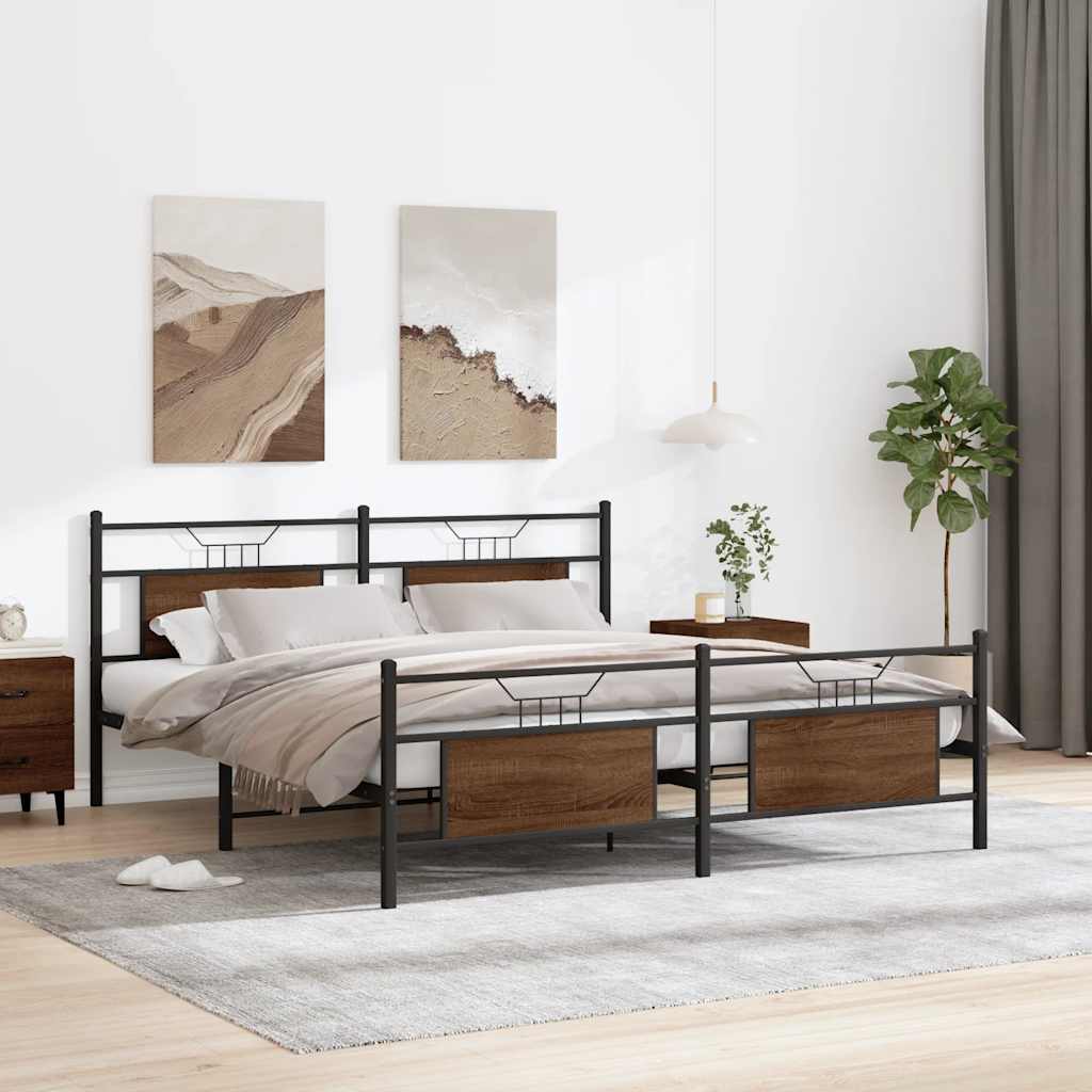 Metallbett ohne Matratze Braun Eichen-Optik 180x200 cm