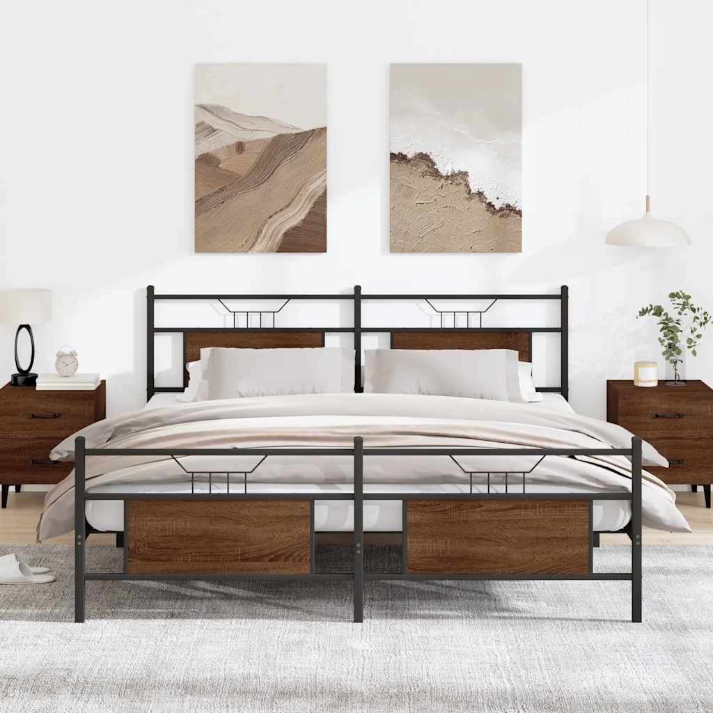 Metallbett ohne Matratze Braun Eichen-Optik 180x200 cm