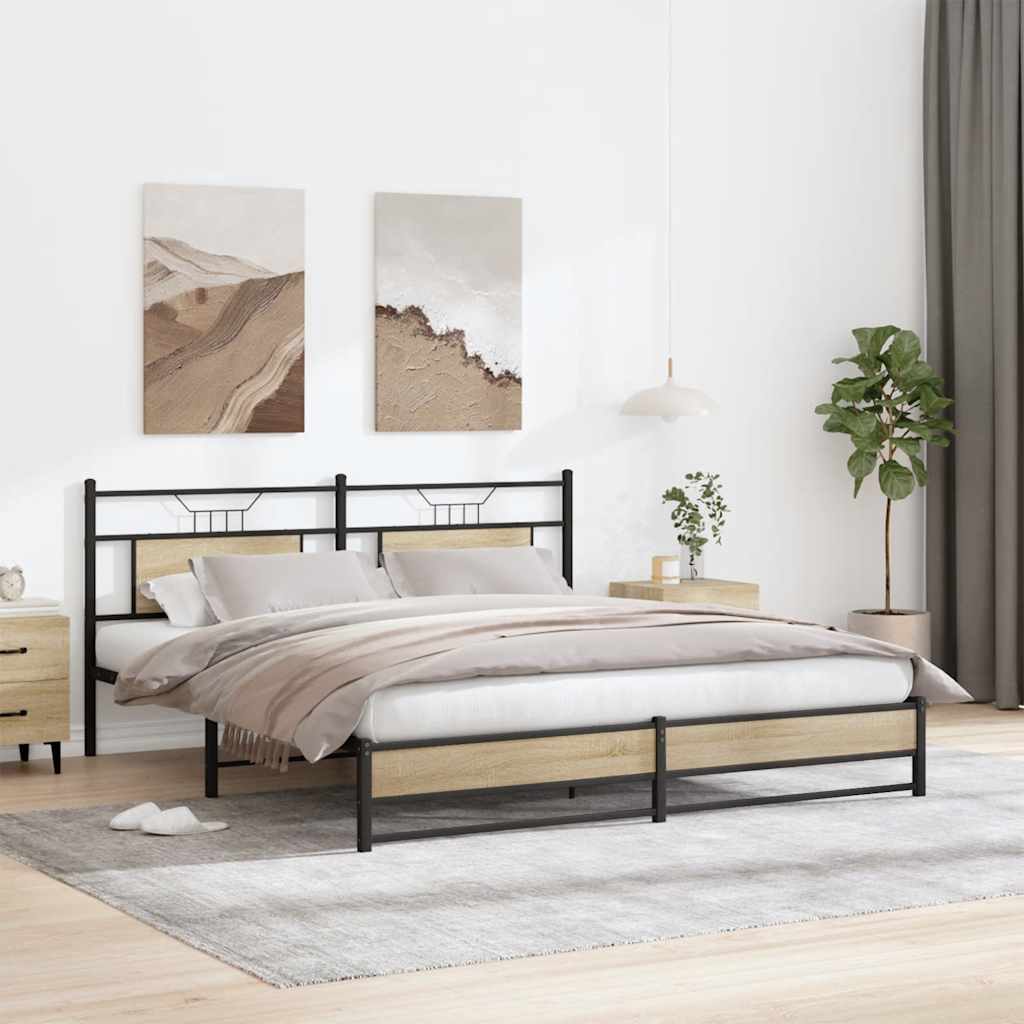 Metallbett ohne Matratze Sonoma-Eiche 180x200 cm