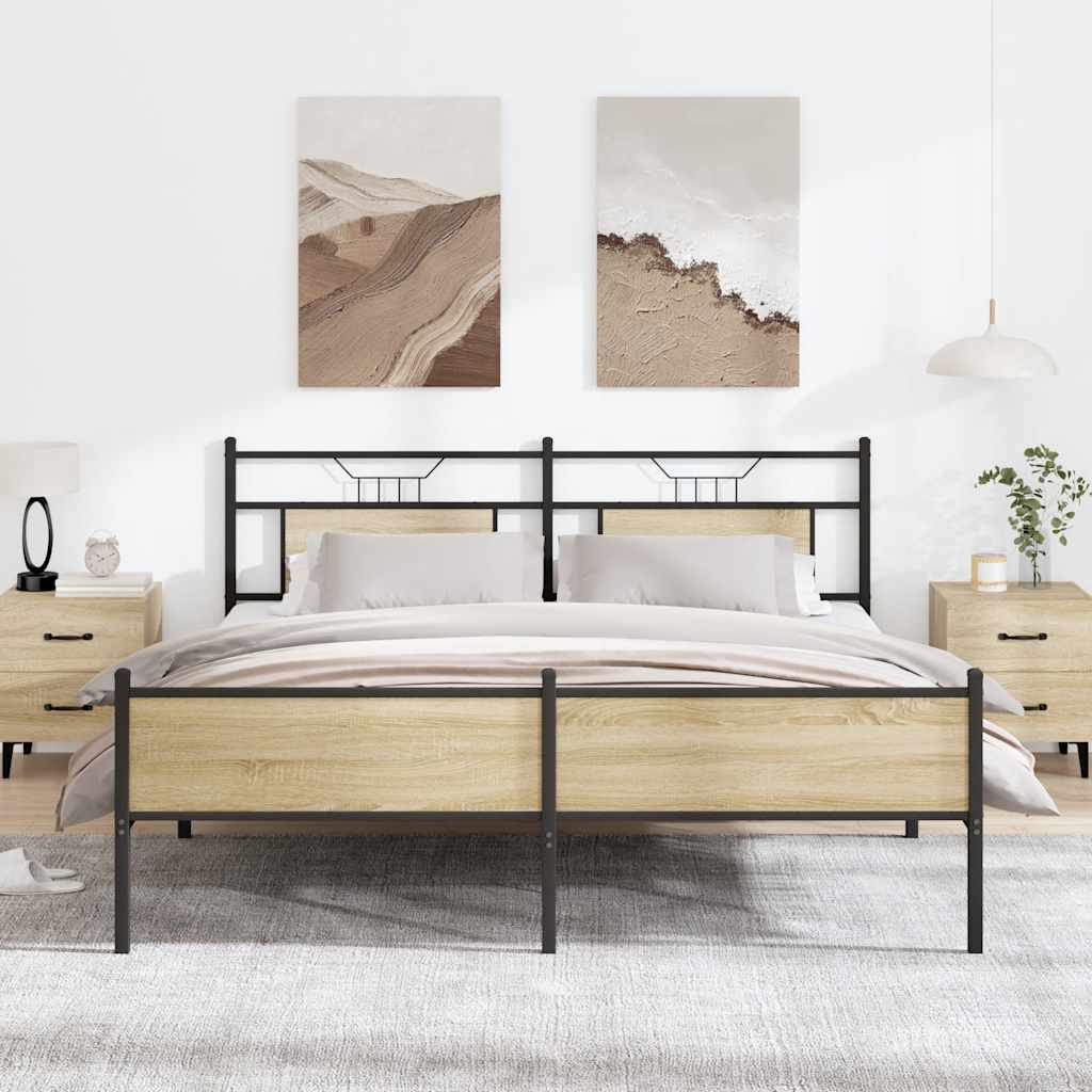 Metallbett ohne Matratze Sonoma-Eiche 160x200 cm