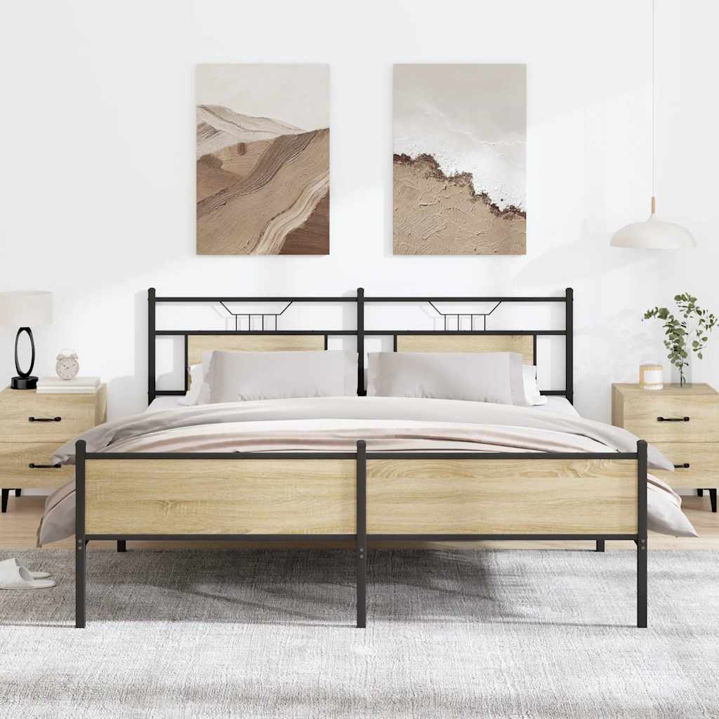 Metallbett ohne Matratze Sonoma-Eiche 180x200 cm