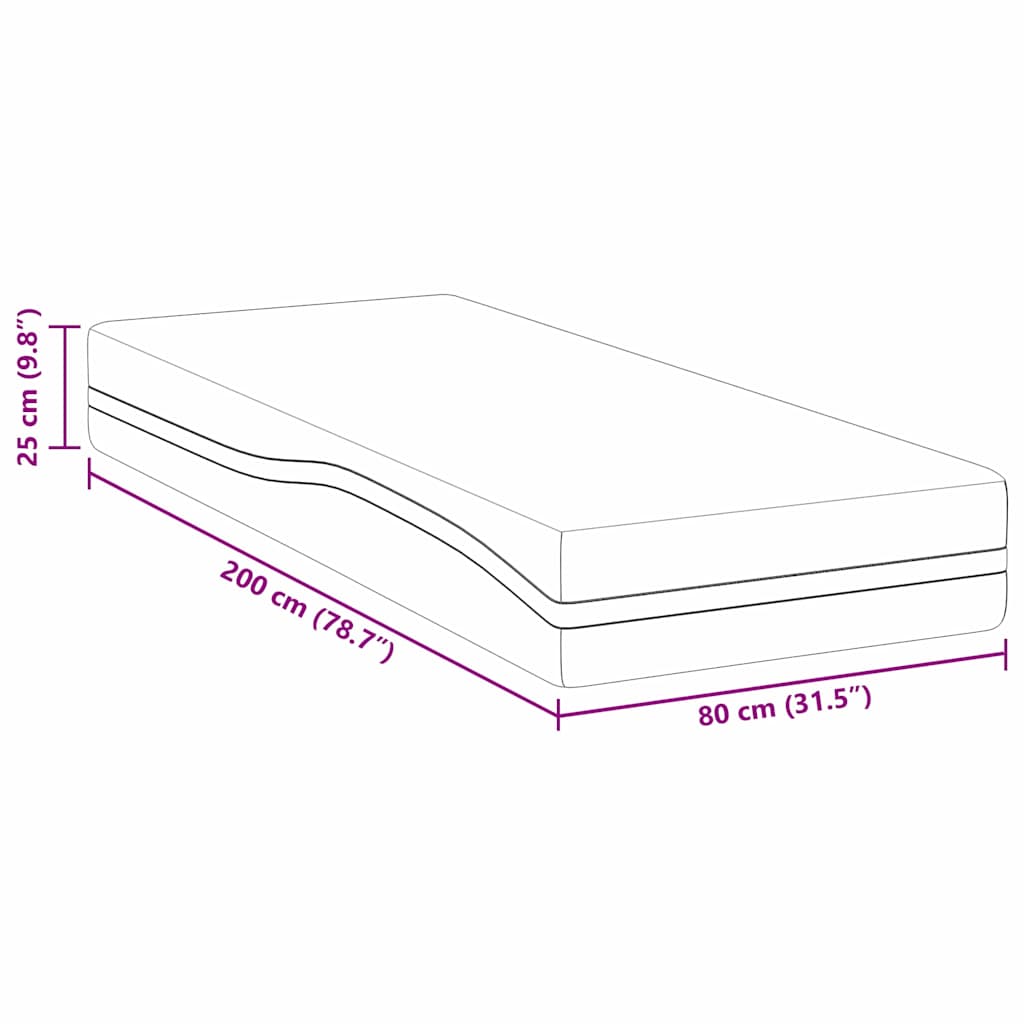 Matratze Weiß und Grau 80 x 200 cm Memory Foam